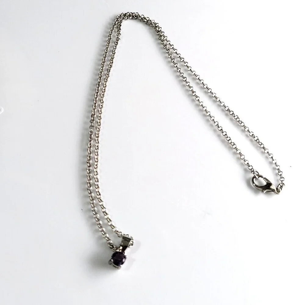 Necklace Purple Stone Silver Tone Women's 18